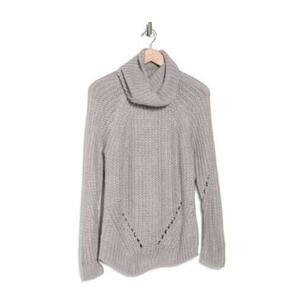 Cloth by Design Women's Long Sleeve Pointelle Turtle Neck Sweater Grey Small